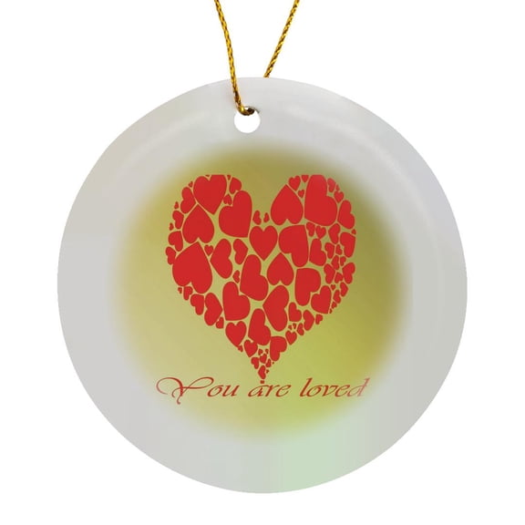 3drose, Heart Full of Hearts You Are Loved Multi-use Greeting, Circle Porcelain Ornament