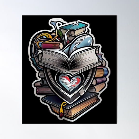 Heart Full Of Reading Poster Wall Art, Modern Wall Decor For Living Room Bedroom, 12x18 UNFRAMED
