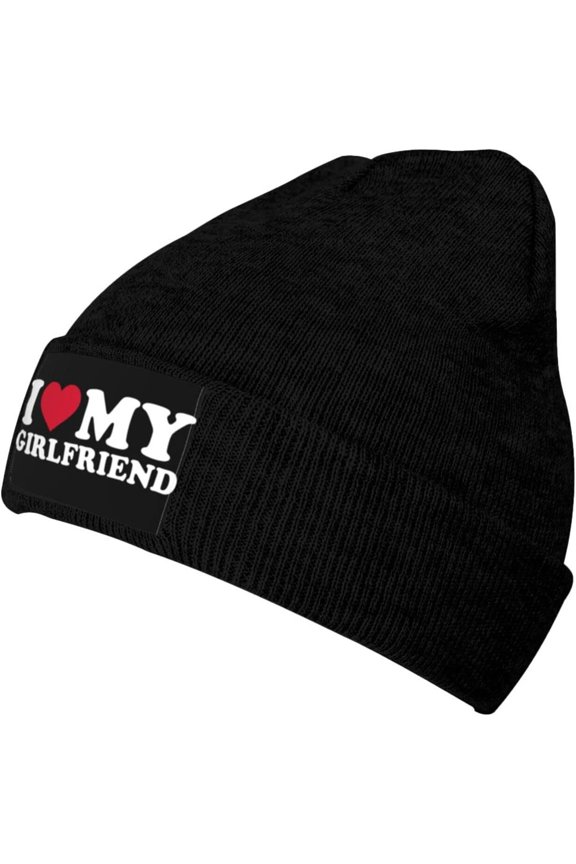 Heart Funny I Love My Girlfriend Beanie Hats Men Warm Hats Womens Knit Stocking Hats Skull Cap Black