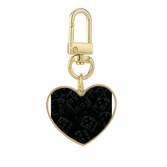 Heart Gambling Dice Illustration Gold Heart Keychain Metal Keyring Holder