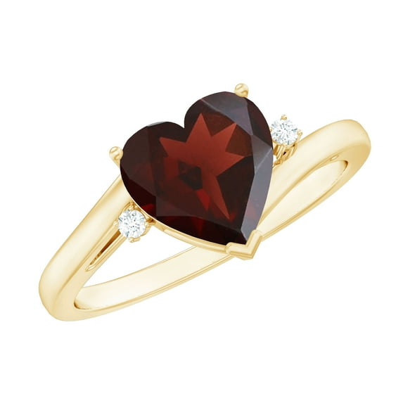 Rosec Jewels Heart Garnet Solitaire Promise Ring with Diamond, Minimal Heart Ring - 6 mm, 18K Yellow Gold, US 3.00