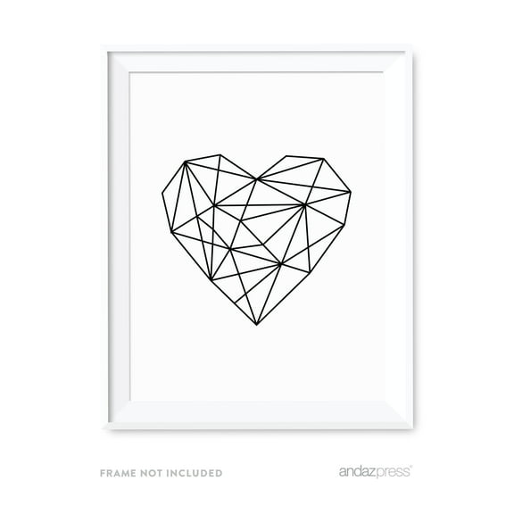 Heart Geometric Shapes Origami Wall Art Black White Minimalist Print