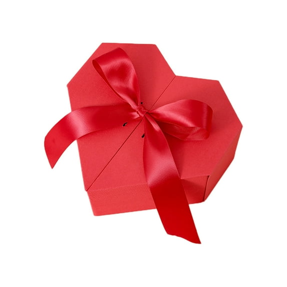Heart Gift Box, Ribbon Gift Box, Hexagonal Large Capacity Gift Packaging with Delicate Ribbon Decoration, Paper Material, 21x21x3.93cm, Pink Blue Red Colors