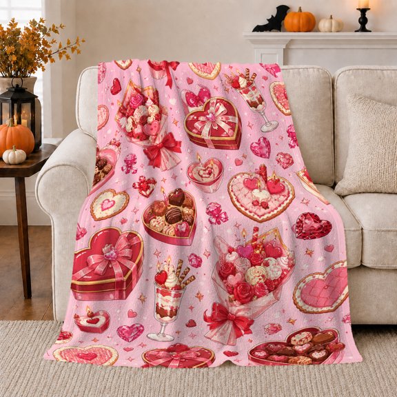 Heart Gift Boxes With Roses And decorative motif, Soft Flannel Blanket with Romantic decorative motif Collage Print, Housewarming Gift and Home Decor for Bedroom and Living Room