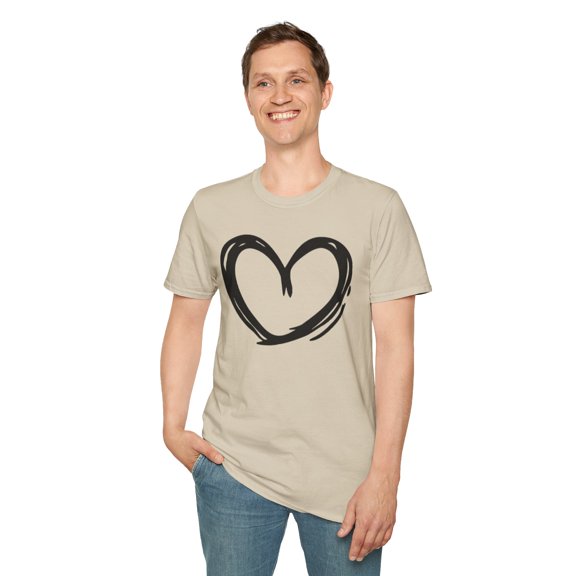 Heart, Gildan Unisex Softstyle T-Shirt, Heart Drawing Graphic Tee, S-3XL