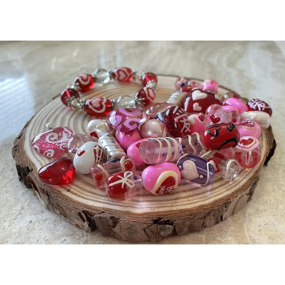 Heart Glass Beads for Jewelry Making, Red Pink DIY Bracelet Supplies, Valentine Mother's Day Gift for Beader, 40 Pcs