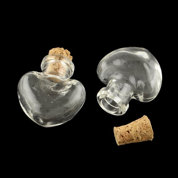 Heart Glass Bottle for Bead Containers with Cork Stopper Wishing Bottle Clear 2.5x2.2x1.1cm Hole: 0.6cm Bottleneck: 0.95cm in diameter Capacity: 1ml(0.03 fl. oz)