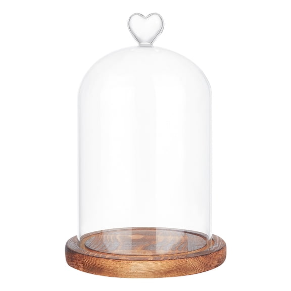 Heart Glass Dome 8.66 Inch Long Cloche Bell Jar Terrarium with Wood Base Decorative Display Dome Case
