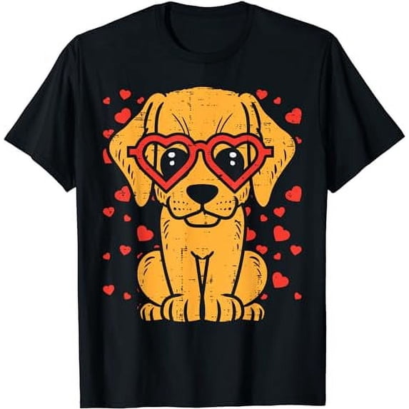 Heart Glasses Golden Retriever Puppy Valentines Day Dog Gift T-Shirt