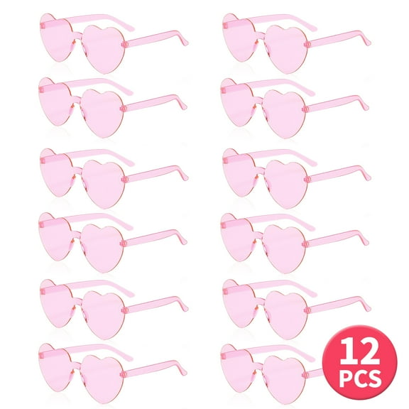 Heart Glasses for Women Valentine Party Glasses Fun Trendy Heart Shaped Glasses for Birthday Wedding Bachelorette Party Favor Pink 12PCS