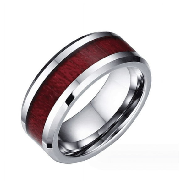 Heart Grain Titanium Ring Three Layer Set Wood Couple Band Steel Jewelry for Women Men Wedding Anniversary