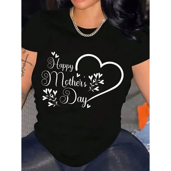 Heart Graphic Floral Valentine's Day Gift Women Casual Short Sleeve T-Shirt