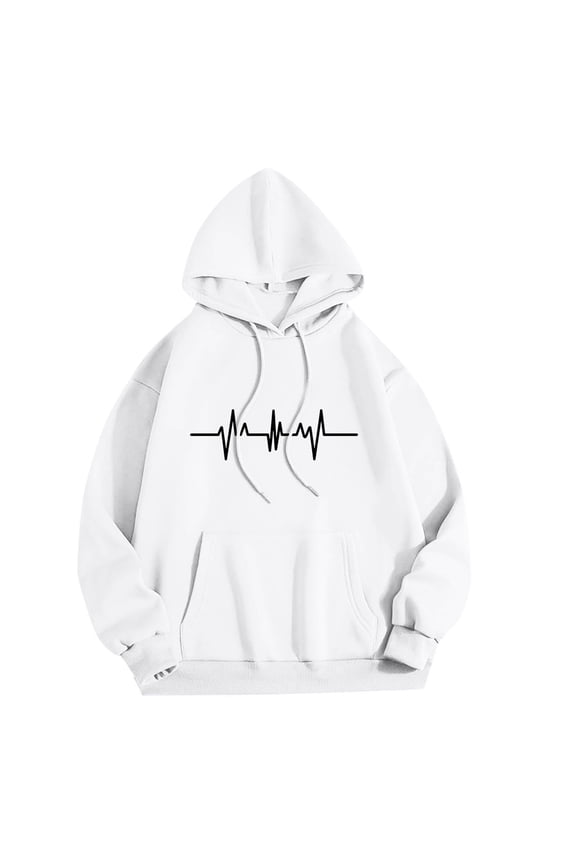 Heart Graphic Hoodie Women Preppy 2025 - Barbell Love Print Long Sleeve Pullover Cute Teen Girls Trendy Drawstring Casual Going Out Top