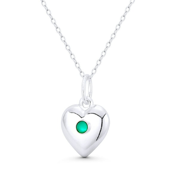 Heart & Green Cubic Zirconia CZ Crystal Love Charm 22x14mm (0.9x0.6in) Pendant & Chain Necklace in .925 Sterling Silver