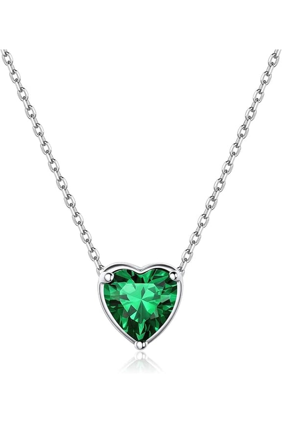 Heart Green Emerald Gemstone Pendant Necklace for Women  925 Sterling Silver Jewelry Gift Christmas gift