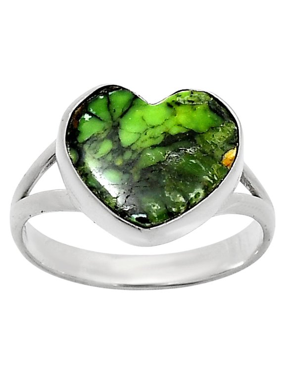 Heart Green Matrix Turquoise 925 Sterling Silver Ring s.10 Jewelry R-1073 SDR248589