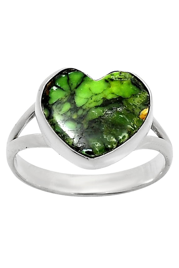 Heart Green Matrix Turquoise 925 Sterling Silver Ring s.10 Jewelry R-1073 SDR248589