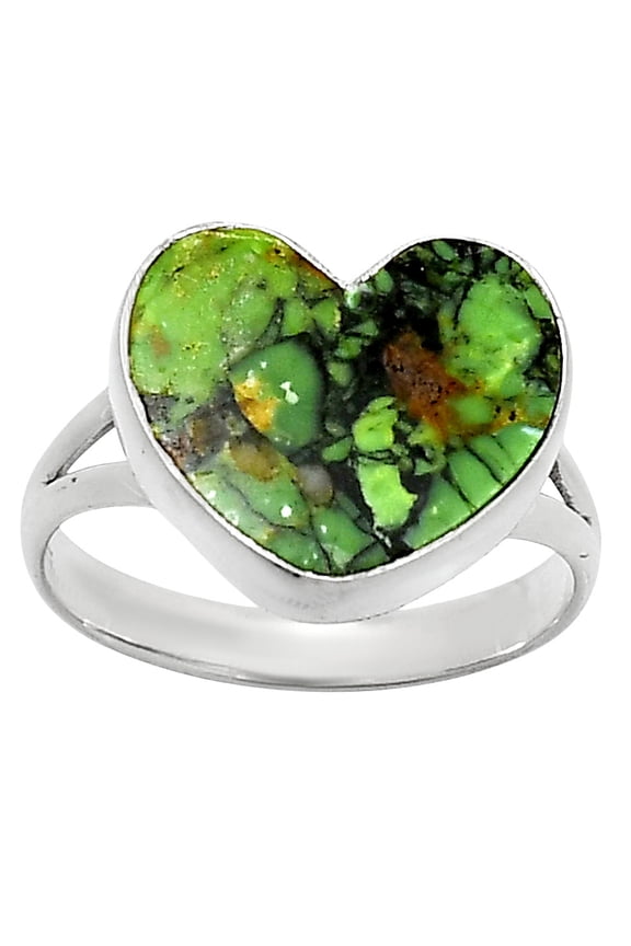 Heart Green Matrix Turquoise 925 Sterling Silver Ring s.10 Jewelry R-1073 SDR248591