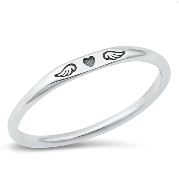 Heart Guardian Angel Wings Ring .925 Sterling Silver Band Jewelry Female Male Unisex Size 5