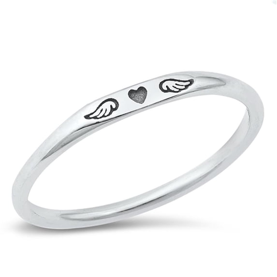 Heart Guardian Angel Wings Ring .925 Sterling Silver Band Jewelry Female Male Unisex Size 5