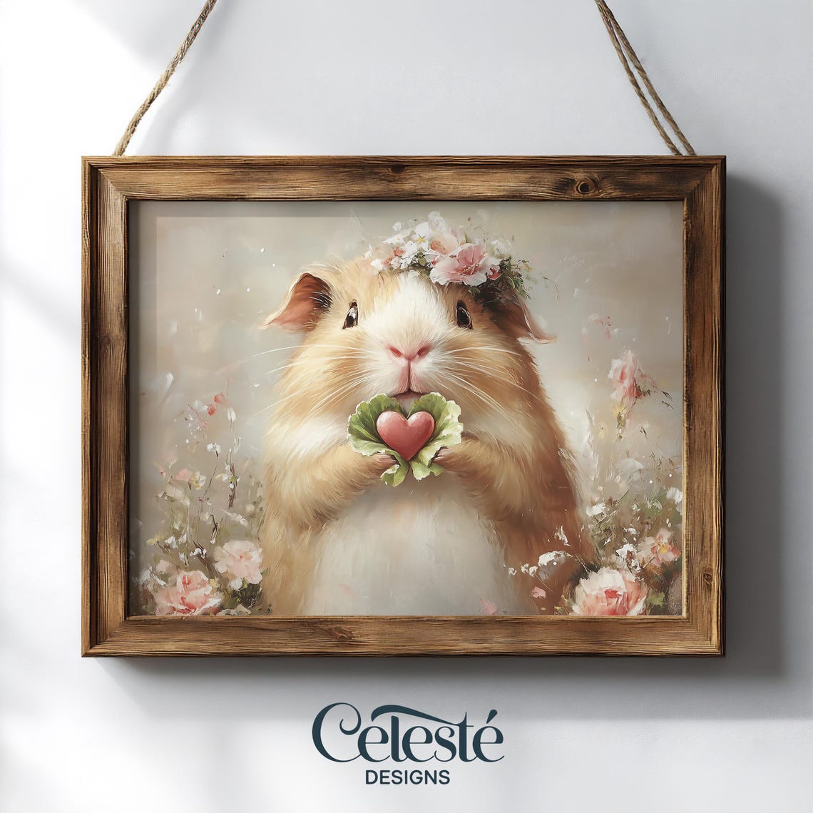 Image showcasing Heart Guinea Pig Art Print, Romantic Floral Decor Home Decor #786 ...