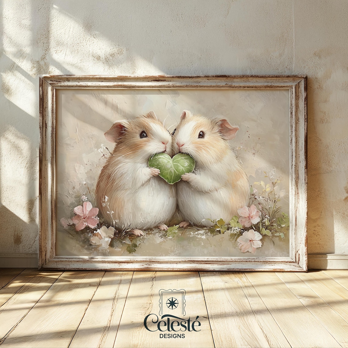 Image showcasing Heart Guinea Pig Print, Romantic Spring UNFRAMED Poster, Wall Art for ...