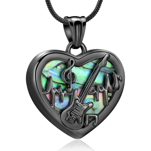 Heart Guitar Cremation Jewelry Pendant Urn Necklace for Ashes Heart Abalone Shell Keepsake Memorial Urn Necklace for Women Men