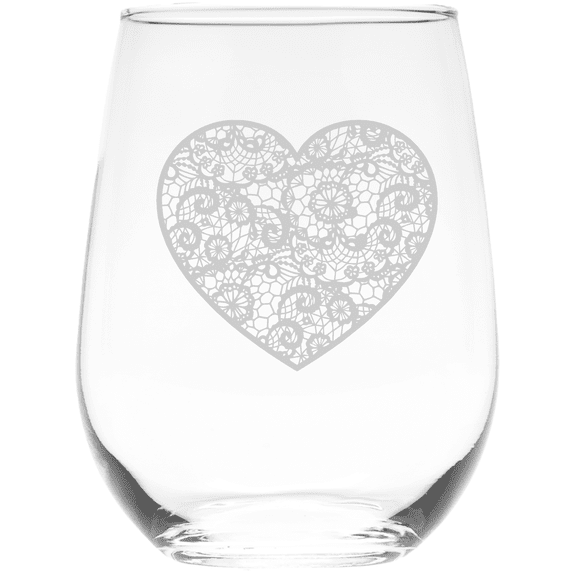C&M Personal Gifts 17 oz Heart Stemless Wine Glass (Style H2)
