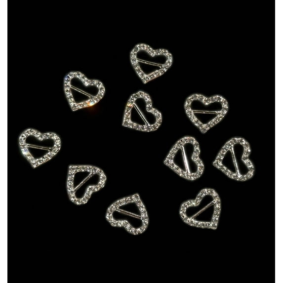 Heart (HORIZONTAL BAR) Diamante Rhinestone Ribbon Slider Buckles BK20