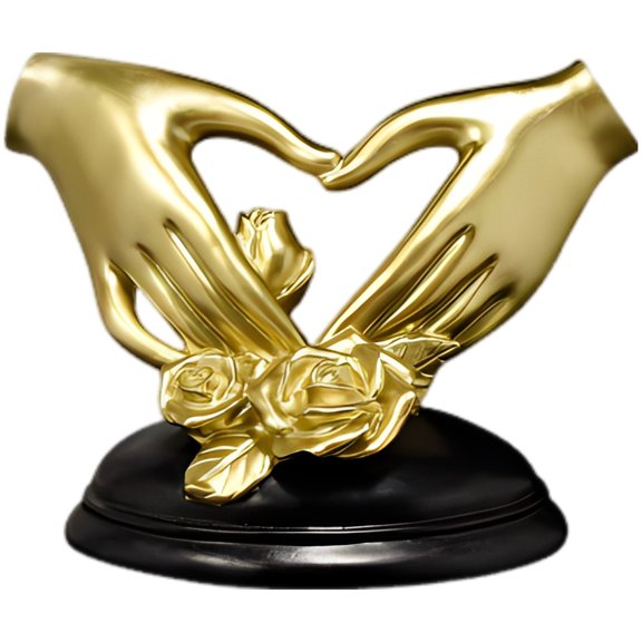 Heart Hands Decor, Gold Resin Hand Gesture Sculpture with Rose Base, Romantic Couple Statues for Living Room, Modern Abstract Couple Statue Decor and Wedding Ornaments for Anniversary Present