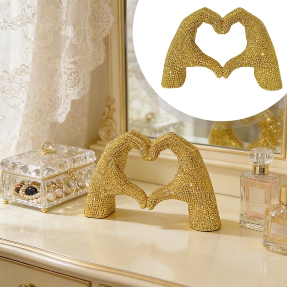 Heart Hands Sculpture, 3.9"×6.5" Resin Figurine with Beaded Design, Heart Ornament, Love Sign Table Decor for Valentine’s Day, Perfect for Living Room, Bedroom, Bookshelf, Mantle & Desk