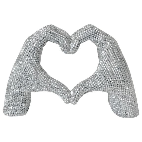 Heart Hands Sculpture, 6.5x3.9 Inch Heart Gesture Statue, Resin Figurine With Beaded Design Finish, Modern Love Sculpture, Decorative Resin Statue, Wedding Table Centerpiece
