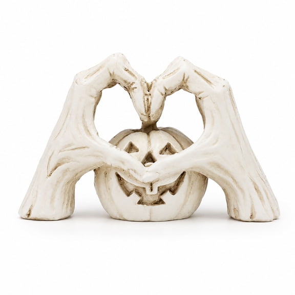 Heart Hands Sculpture, Abstract Skeleton Statue, Halloween Skeleton Decor for Shelf Bathroom Desktop, White Resin