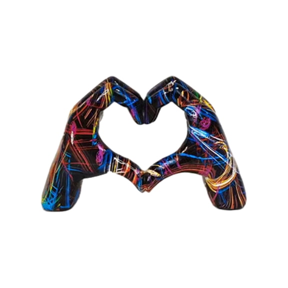 Heart Hands Sculpture, Colorful Graffiti Love Gesture Ornament, Colorful Painting Heart Hand Sculptures, Love Gesture Pop Art Figurines, Wedding Tabletop Shelf Decor Home Decoration