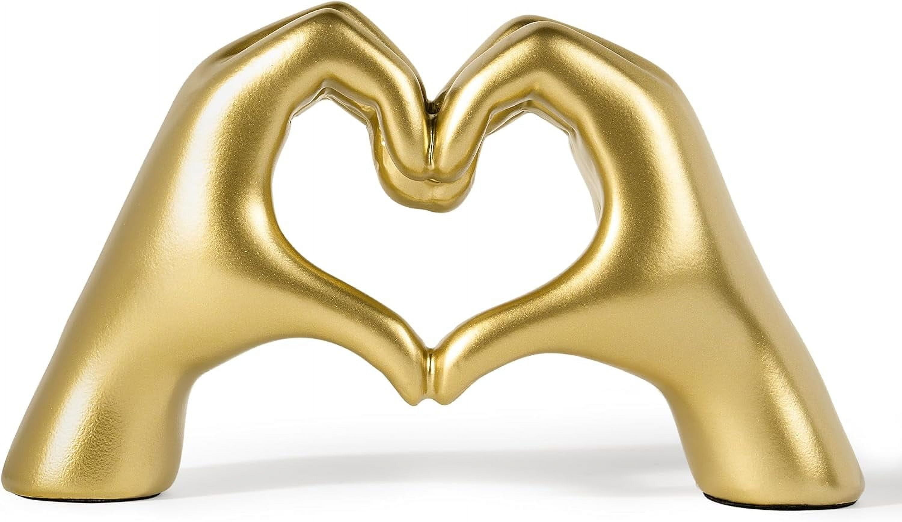 Heart Hands Sculpture - Gold Decor for Living Room - Small Heart Shaped Table Statues for Home Decor - Cute Shelf Sculptures Home Decor Aesthetic - I Love You Gifts Girlfriend Women Wife Anniversary