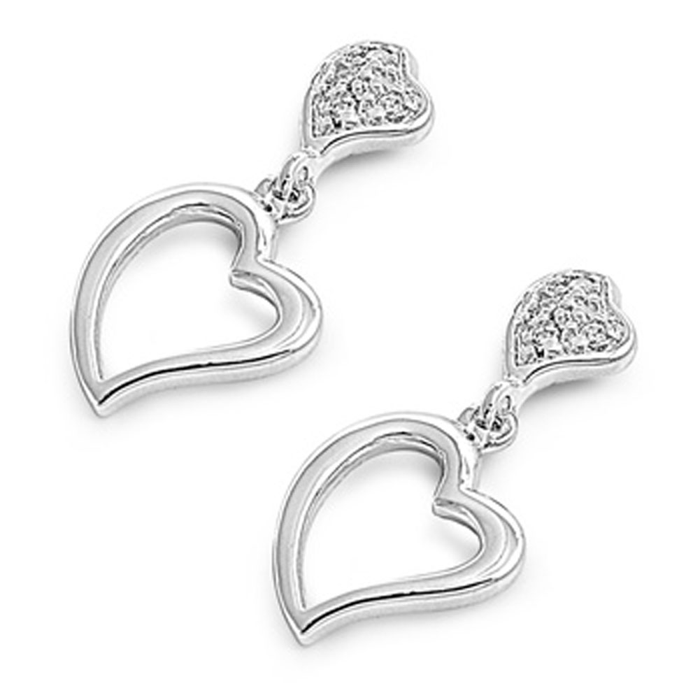 Heart Hanging Earrings Clear Cubic Zirconia .925 Sterling Silver Jewelry Female Unisex