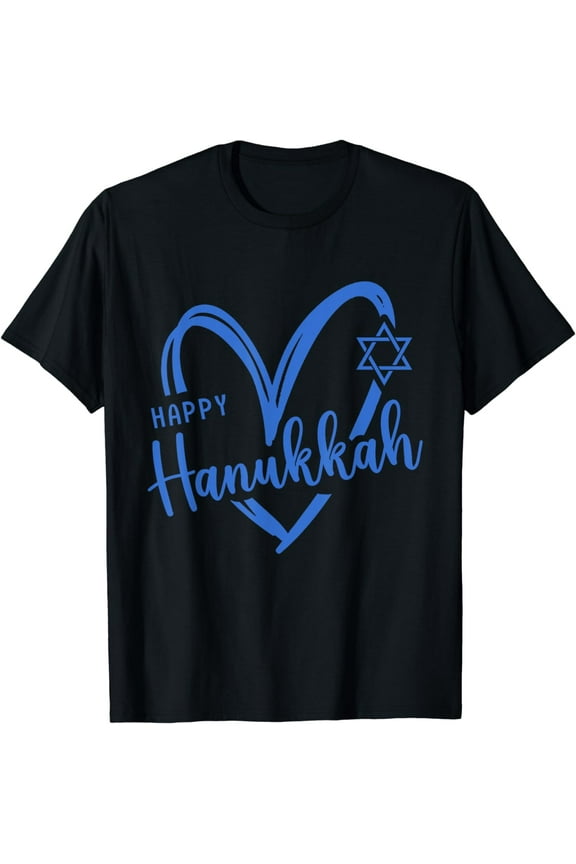 Heart Happy Hanukkah Dreidel Menorah Jewish Chanukah Holiday T-Shirt