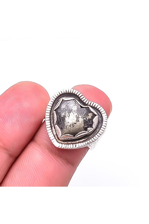 Heart - Healer'S Gold Pyrite In Magnetite - Usa 925 Sterling Silver Ring S.6 R10, Christmas Sale, Birthday Gift, Beautiful Jewelry For Woman
