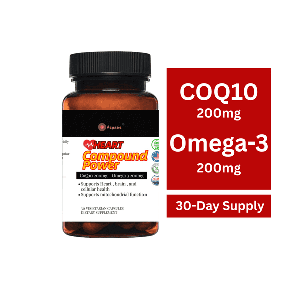 Aegabe High-Potency CoQ10 200mg + Omega-3 200mg Supplement – 4X Absorption Dual-Action Formula for Heart & Brain Support, Cognitive Function, Cellular Energy & Daily Wellness – 30 Day Supply