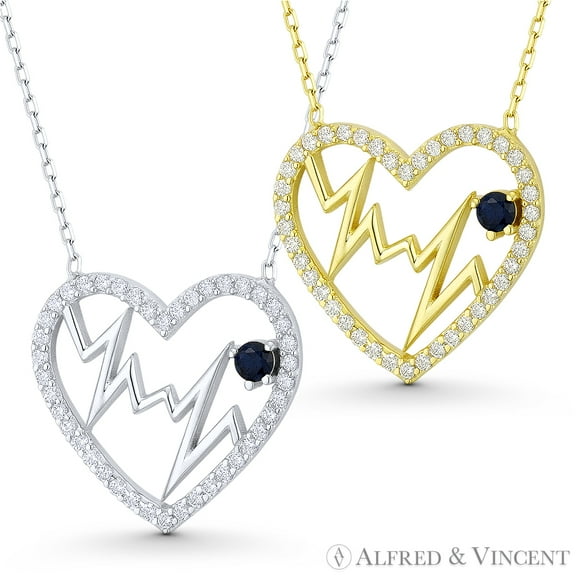 Heart & HeartBeat Zigzag Charm CZ Crystal Pave Pendant in .925 Sterling Silver