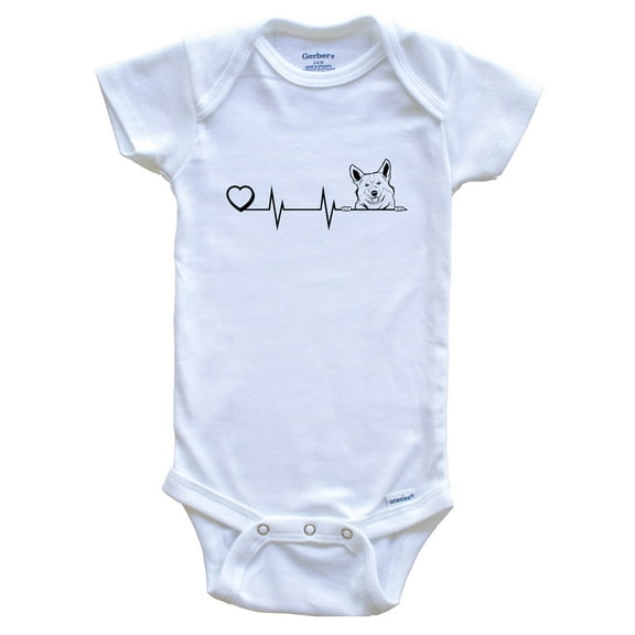 Heart Heartbeat Line Chart Corgi Dog Breed Baby Bodysuit, 0-3 months white