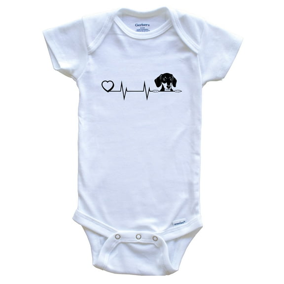 Heart Heartbeat Line Chart Dachshund Dog Breed Baby Bodysuit, 3-6 months white