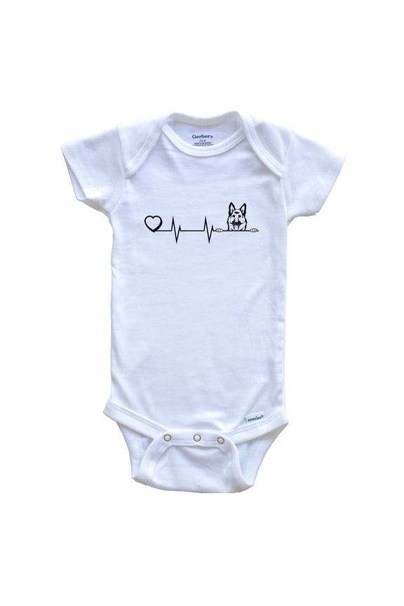 Heart Heartbeat Line Chart German Shepherd Dog Breed Baby Bodysuit, 0-3 months white