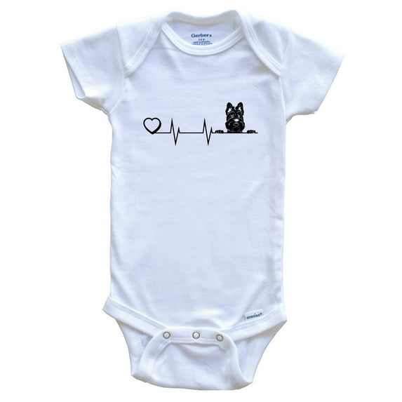 Heart Heartbeat Line Chart Scottish Terrier Dog Breed Baby Bodysuit, 0-3 months white
