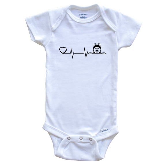 Heart Heartbeat Line Chart Siberian Husky Dog Breed Baby Bodysuit, 3-6 months white