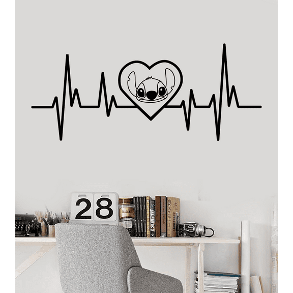 Heart Heartbeat Stitch Lilo and Stitch Disney Cartoon Wall Sticker Art Decal for Girls Boys Room Bedroom Kindergarten Nursery House Fun Home Decors Stickers Wall Art Vinyl Decoration Size (6x10 inch)