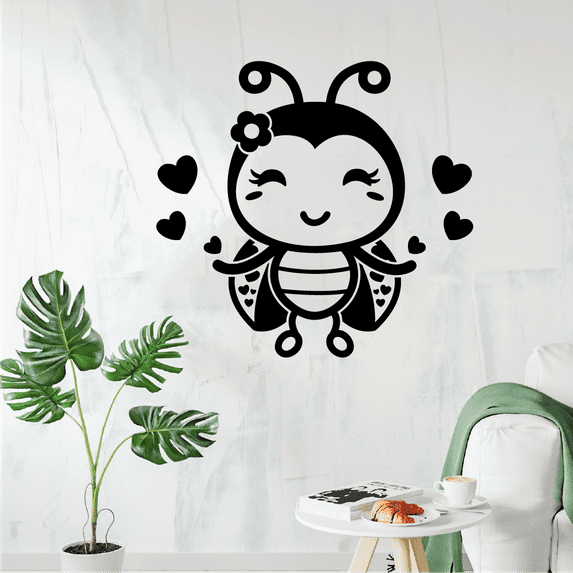 Heart Hearts Ladybug Ladybugs Lady Bug Bugs Cute Animal Insect Vinyl Design Wall Sticker Art Decal Boy Girl Kid Room Bedroom Nursery Kinder Playroom Home Decor Stickers Decoration Size (18x20 inch)
