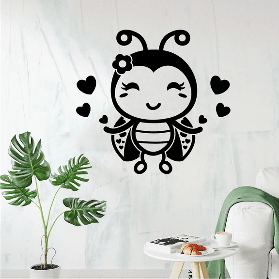Heart Hearts Ladybug Ladybugs Lady Bug Bugs Cute Animal Insect Vinyl Design Wall Sticker Art Decal Boy Girl Kid Room Bedroom Nursery Kinder Playroom Home Decor Stickers Decoration Size (8x10 inch)
