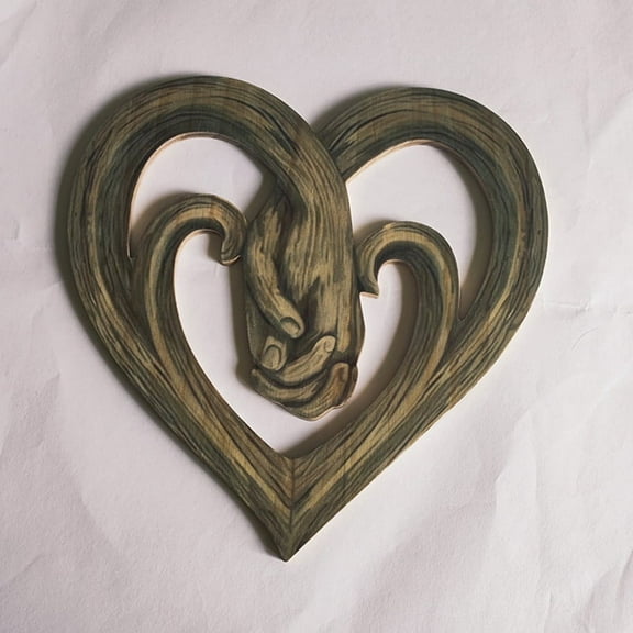 Heart Holding Hands Wall Decor Faux Wooden Sculpturewall for Bathroom Livingroom Home