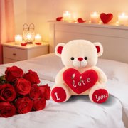 Heart-Holding Stuffed Heart Bear Plush Toy - Cute Soft Teddy Bear Doll, Ideal for Girlfriend Birthday Gift & Childrens Bedroom Decor Holiday Gifting Use